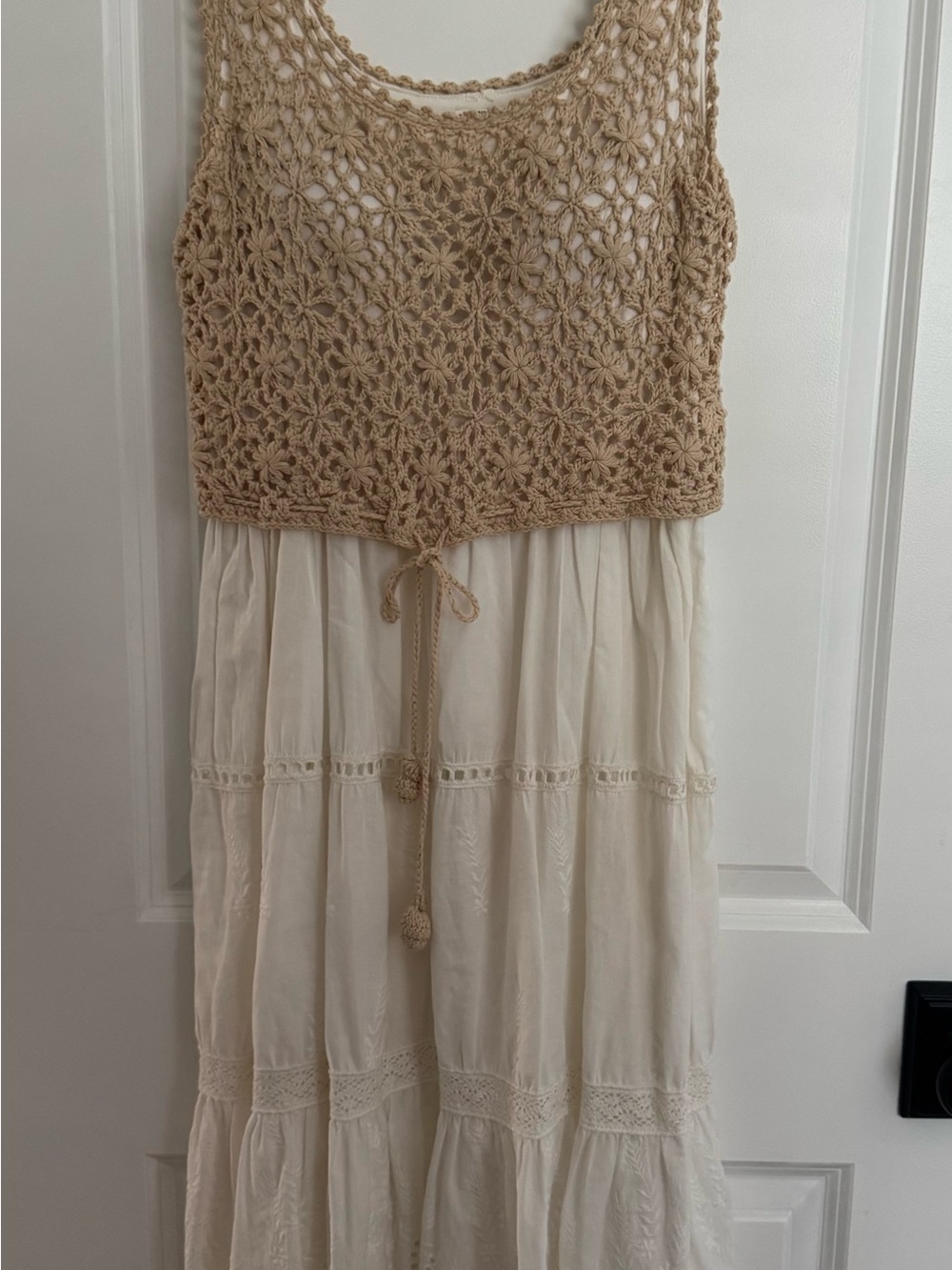 Crochet Bodice Cream Midi Dress Size S